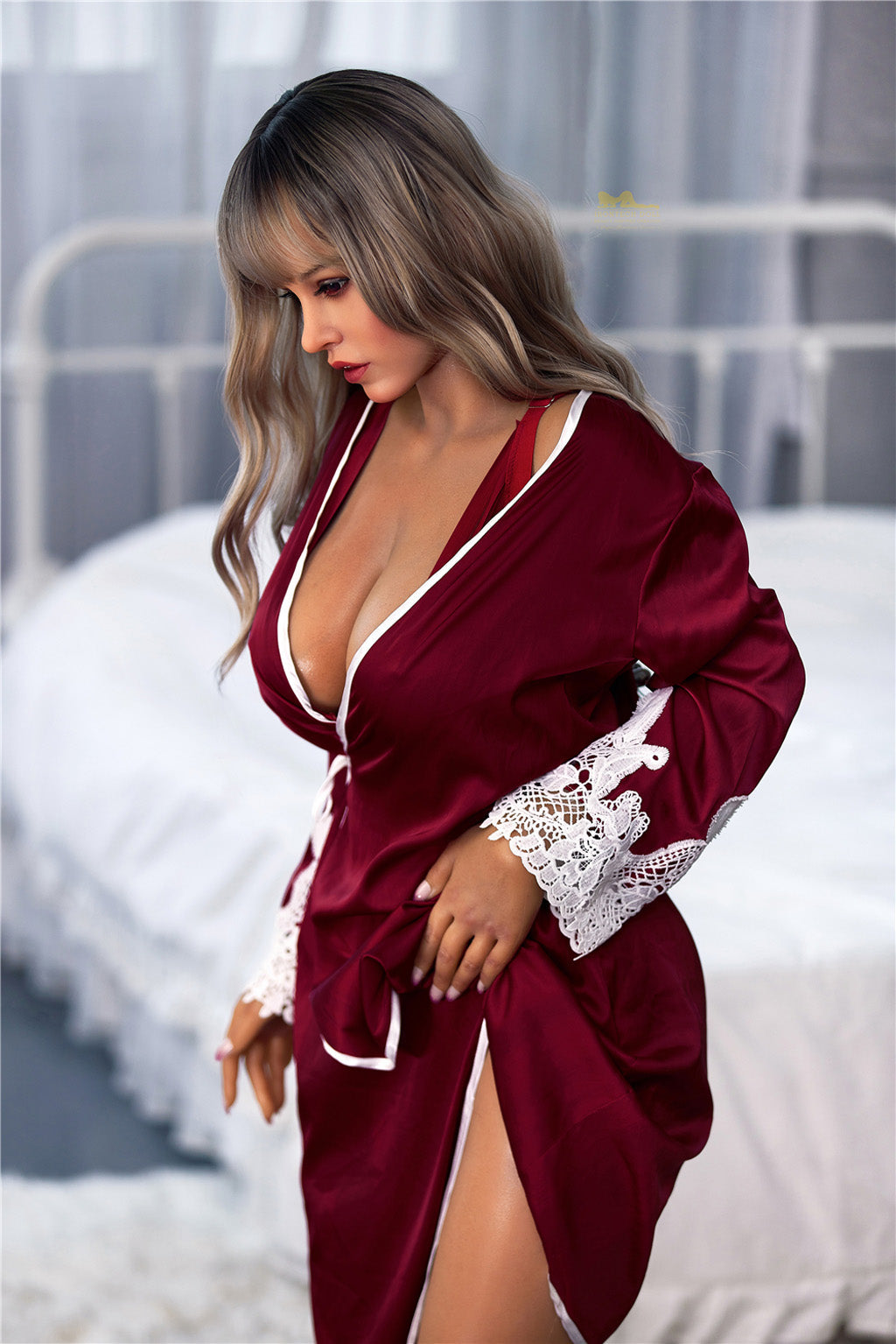 Raya -165cm(5'41")F-cup Full Silicone British Pajamas Silver Hair Beauty Sex Doll Dark Tanned - Irontech Doll