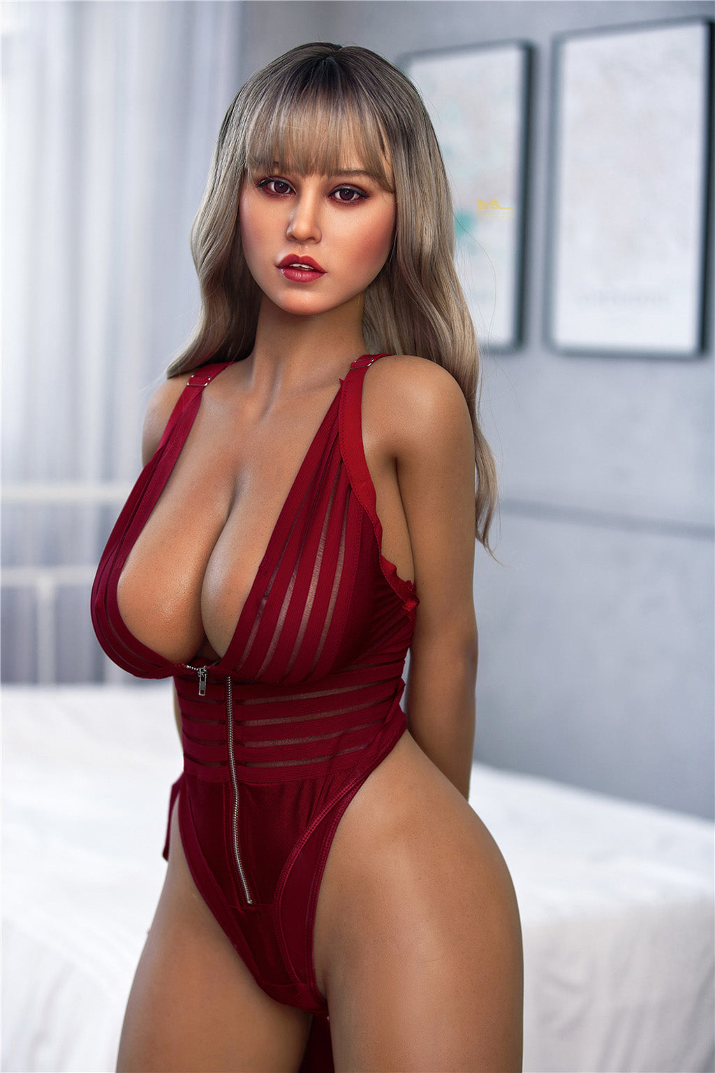 Raya -165cm(5'41")F-cup Full Silicone British Pajamas Silver Hair Beauty Sex Doll Dark Tanned - Irontech Doll