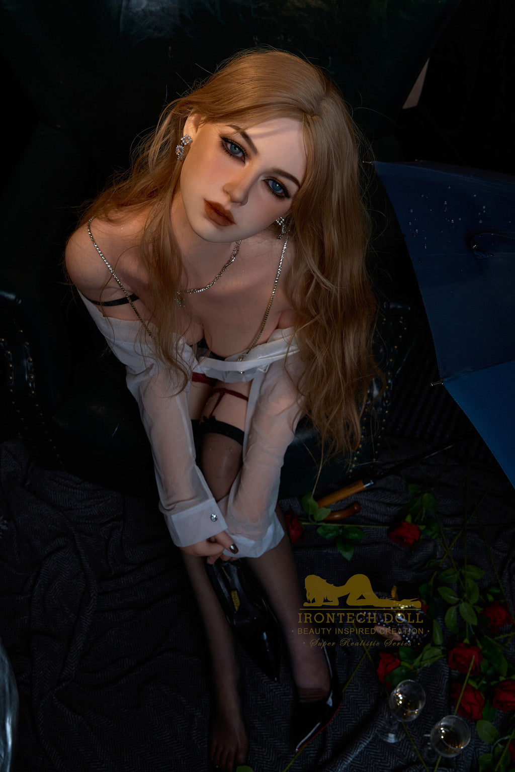 Olive- 164cm(5'38")E-cup Full Silicone Chiffon Blouse Lace Underwear Blonde Sex Doll- Irontech Doll