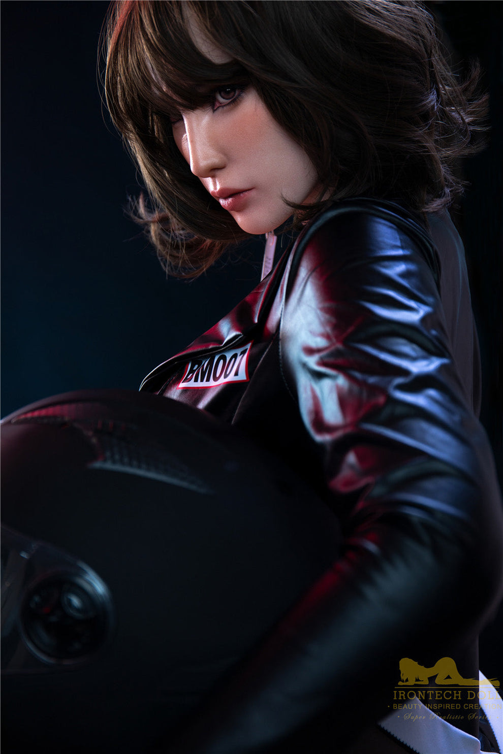 Catlin-166cm(5'45")D-cup Full Silicone Bob Leather Tight Racing Girl Sex Doll- Irontech Doll