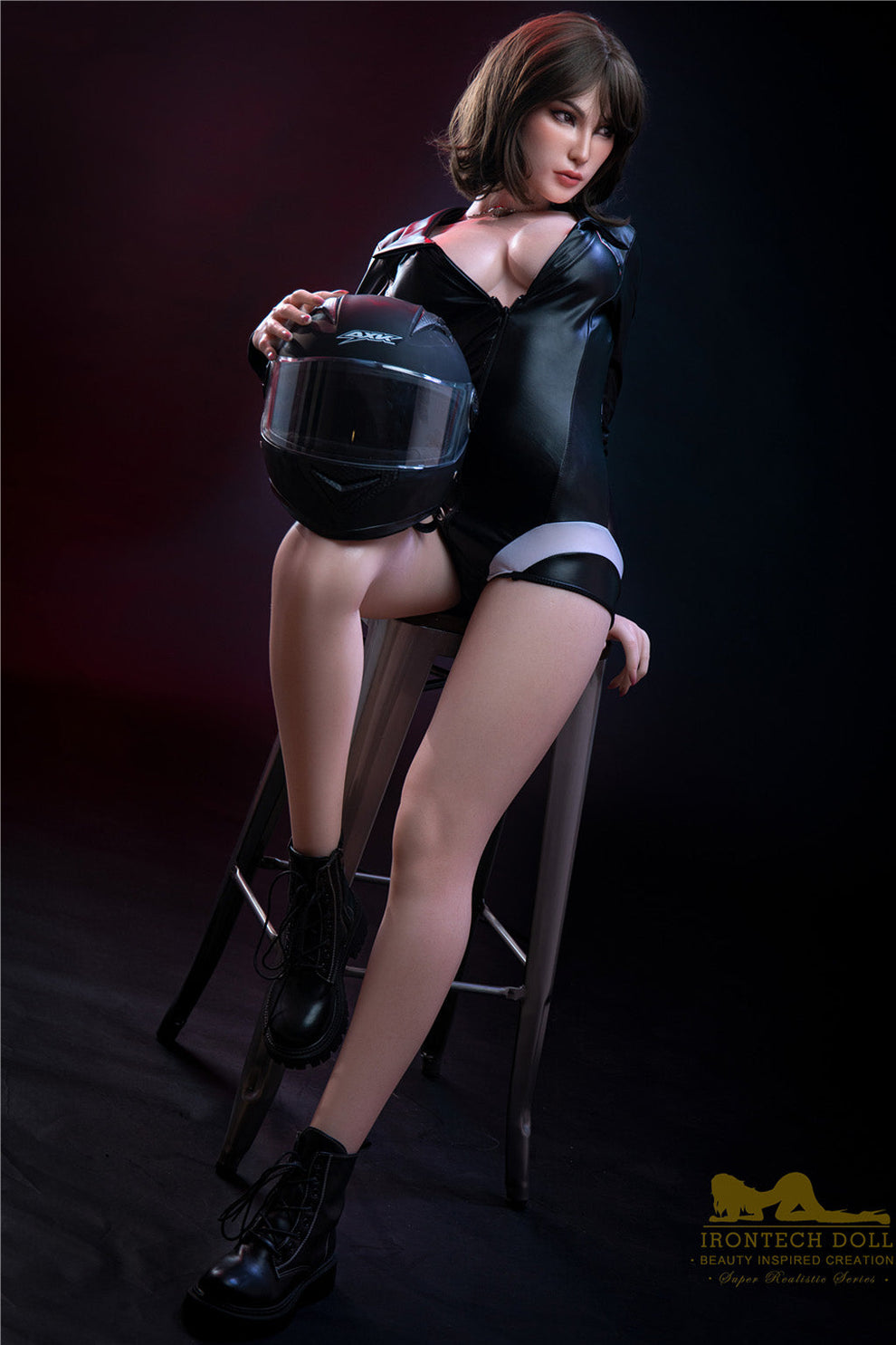 Catlin-166cm(5'45")D-cup Full Silicone Bob Leather Tight Racing Girl Sex Doll- Irontech Doll