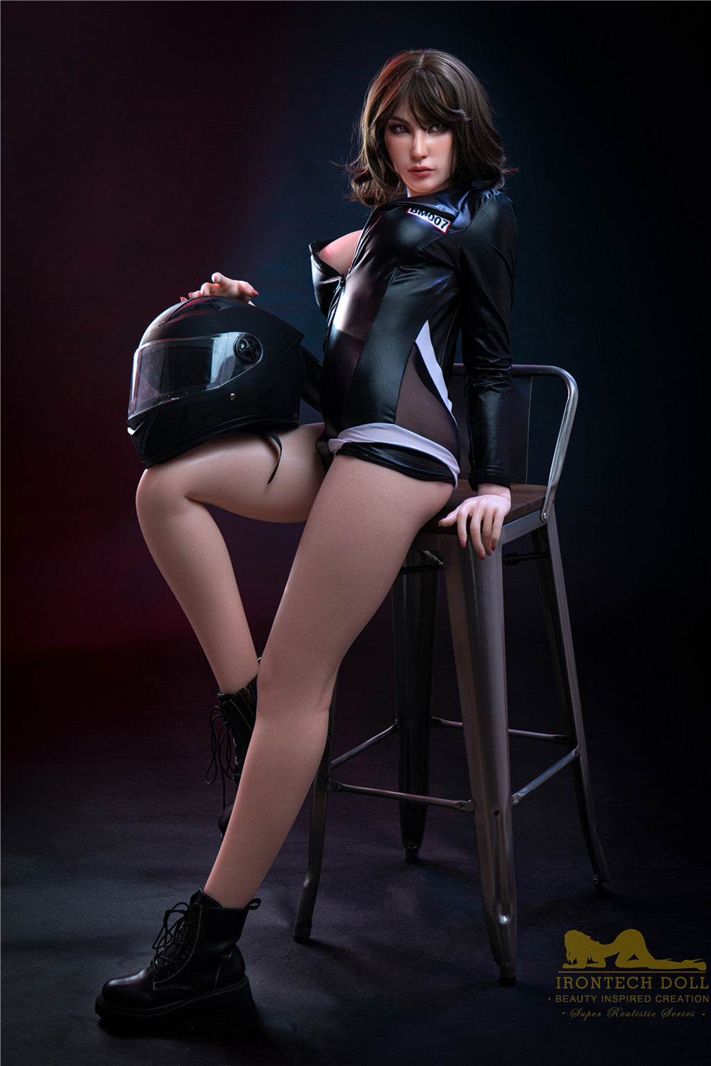 Catlin-166cm(5'45")D-cup Full Silicone Bob Leather Tight Racing Girl Sex Doll- Irontech Doll