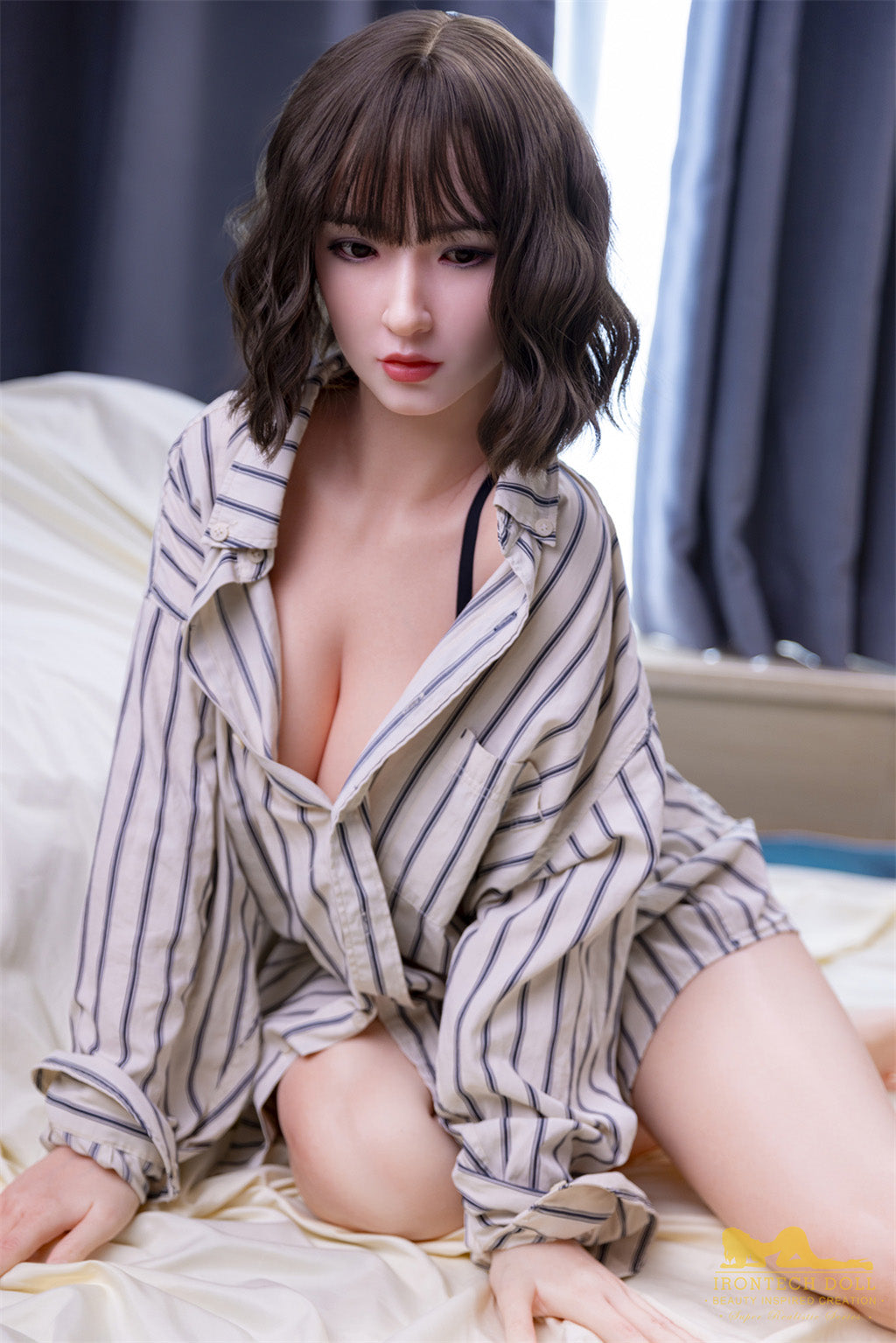 Aya-165cm(5'41")F-cup Full Silicone Japanese Striped Blouse Bob Sex Doll - Irontech Doll