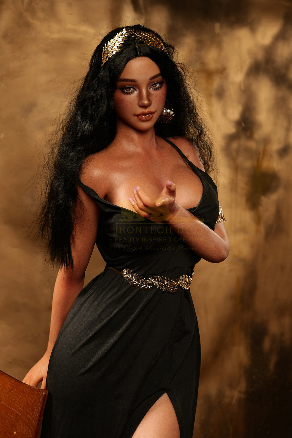 Yolanda Dark Tanned-166cm(5'45")D-cup Full Silicone Curl Black Hair Plump Alcoholic Girl Sex Doll - Irontech Doll