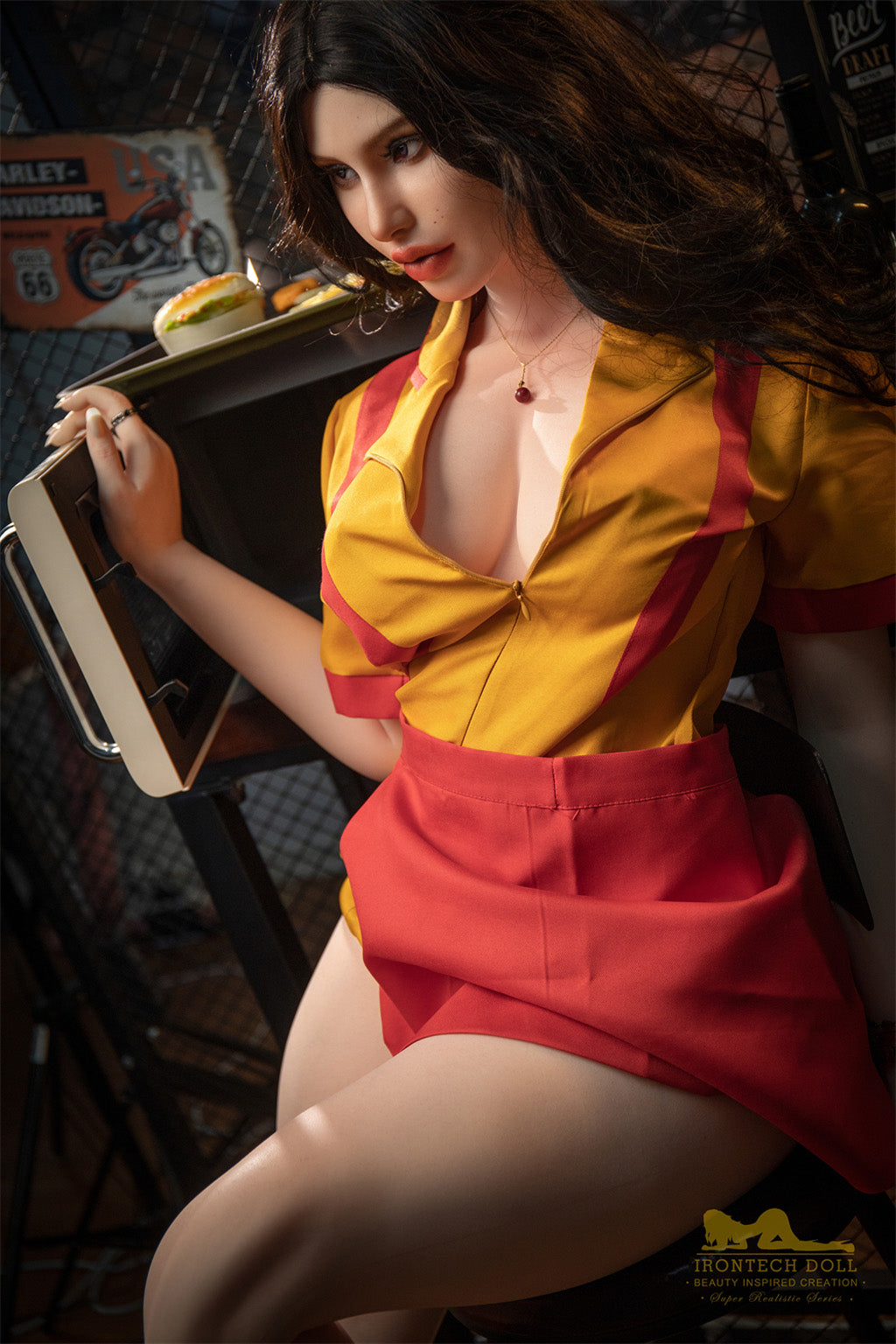Pearl-164cm(5'38")E-cup Full Silicone  American Bar Waitress Sex Doll - Irontech Doll