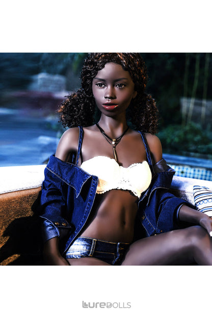 Slyvia-168cm/5'47" A-cup Silicone Head+TPE Body Flat Chest Sex Doll-SY Doll(black)